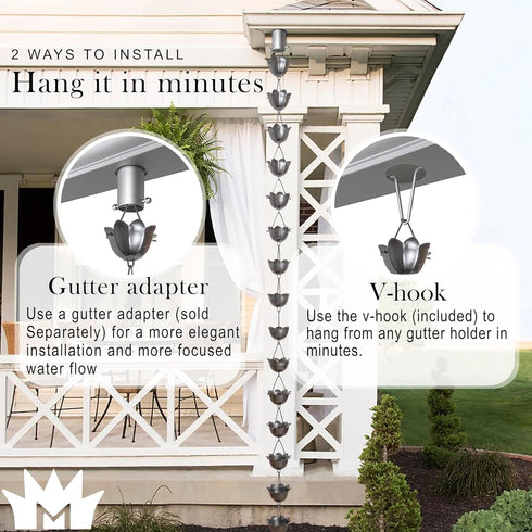 Aluminum Lotus Cup Rain Chain Replacement Downspout for Gutters, Pewter
